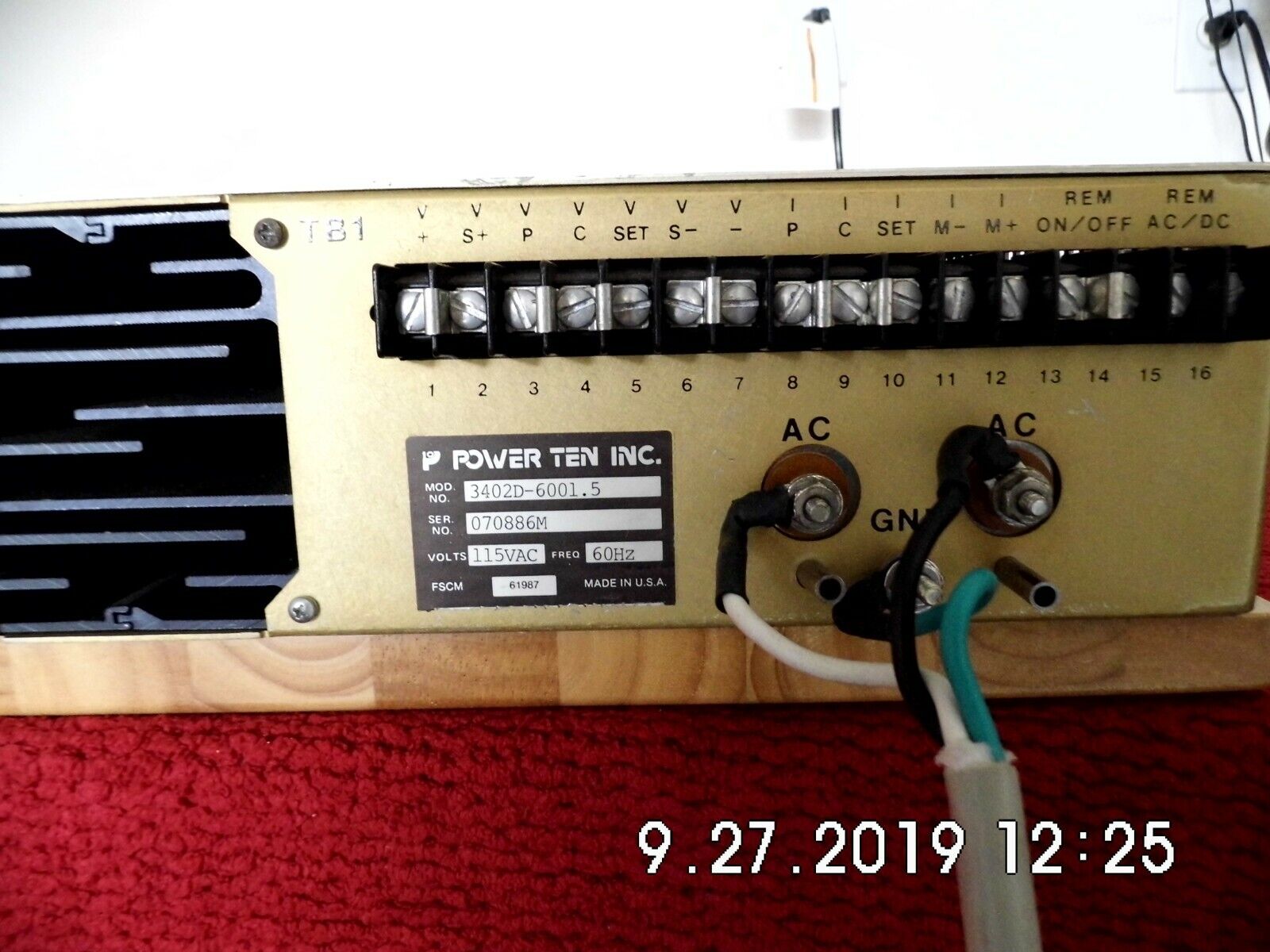 Power Ten Inc. 3402D-6001.5 600Vdc 1.5A DC Power Supply, Functionally Tested Power Ten Inc. 3402D-6001.5 600Vdc 1.5A DC Power Supply, Functionally Tested